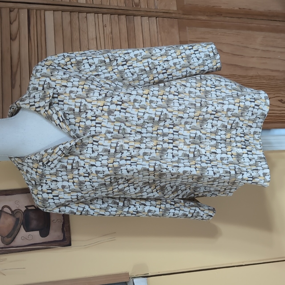 Christopher & Banks Relaxed Fit Tan & Yellow Blouse XL